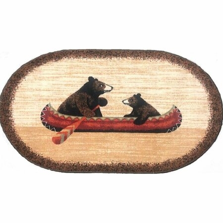 MAYBERRY RUG 30 x 46 in. Cozy Cabin Bear Printed Nylon Kitchen Mat & Rug, Canoe CC10449 30X46